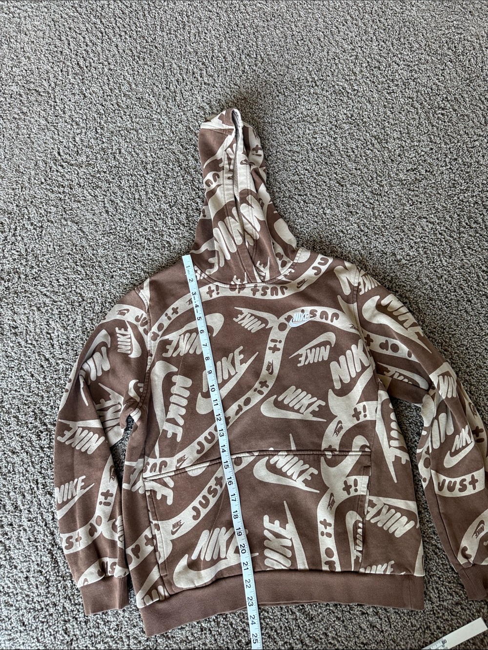 Youth XL -Nike Brown & Cream Logo-Print Pullover Hoodie